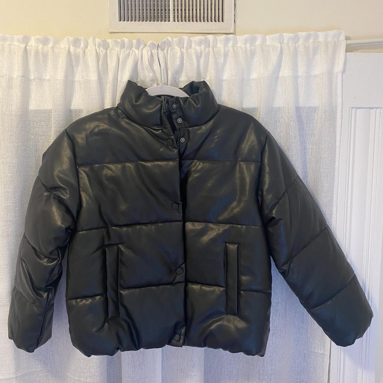 Zara Kids Black Leather Puffer Size kids 11-12 (fits... - Depop