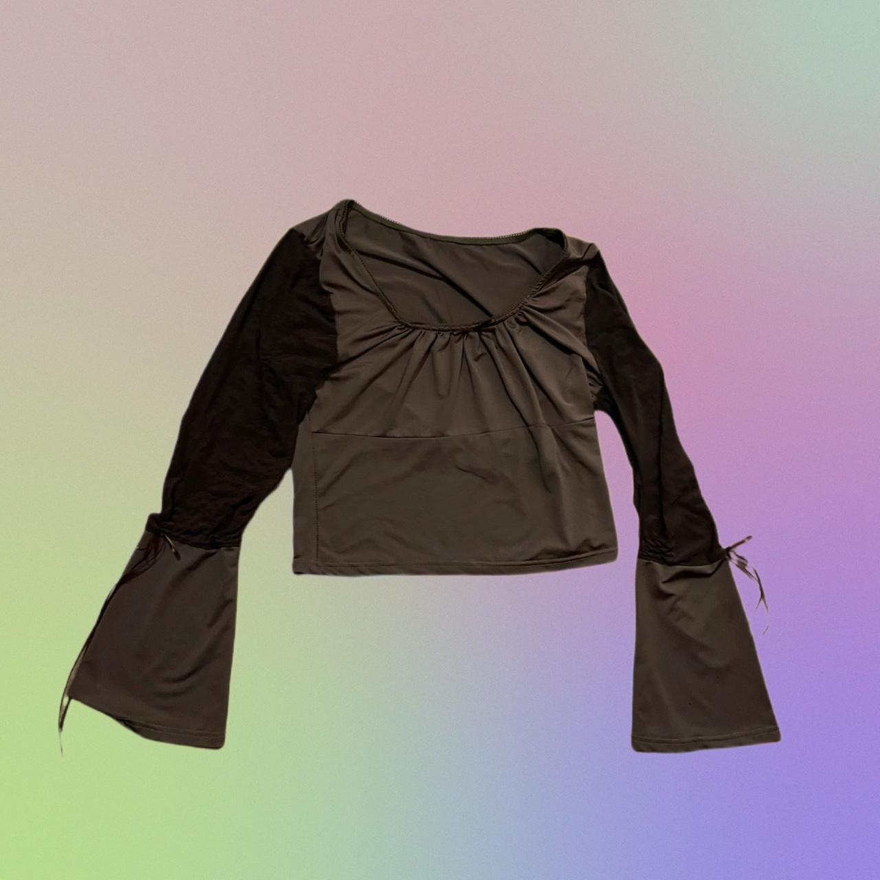 brown bell sleeve flare top bellsleeve y2k... Depop