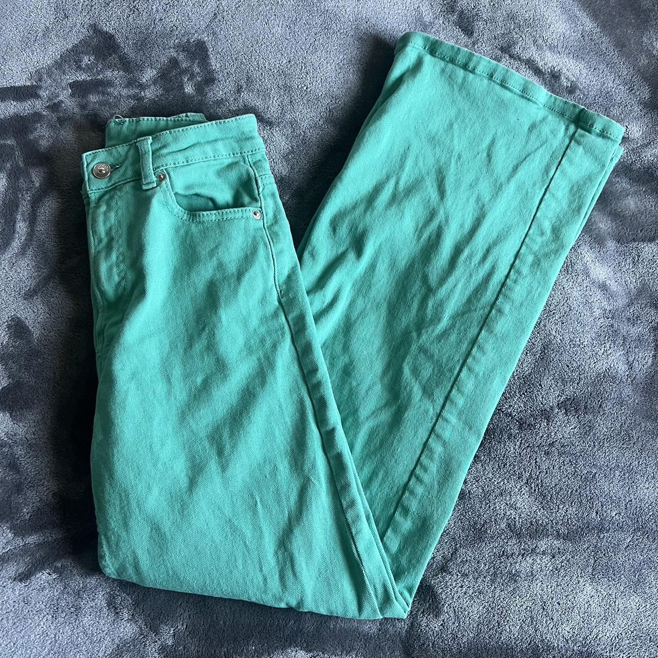 H M Wide Leg Twill Pants Light Green teal Size Depop