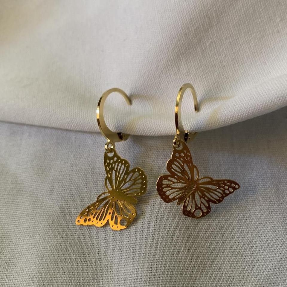 Pearl white butterfly fish hook earrings! - Depop