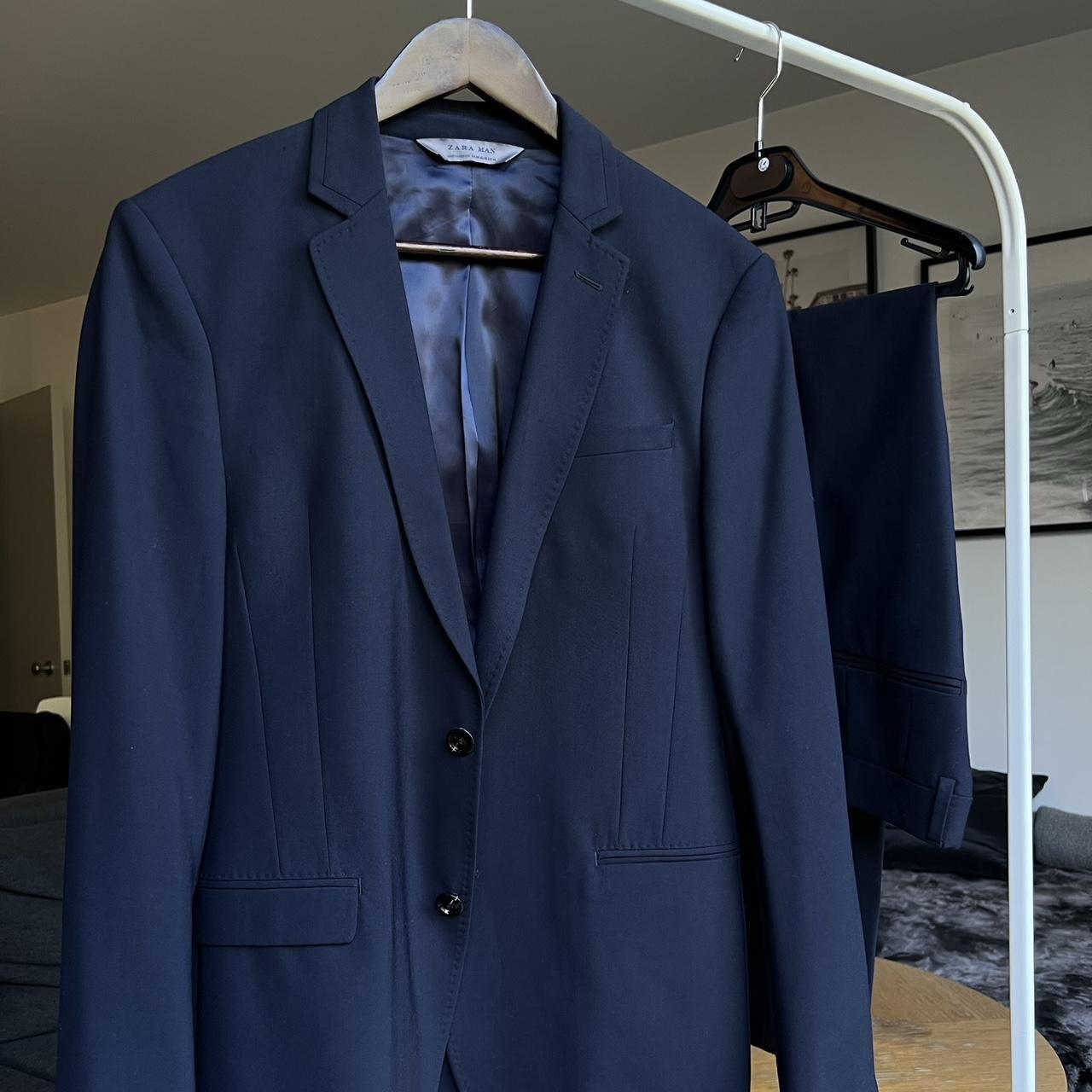 Zara slim fit navy blue suit. Blazer Zara Size 48,... Depop
