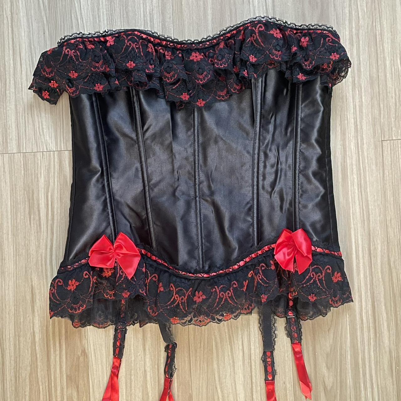 Black And Red Lace Up Corset Red Detailed Corset Depop