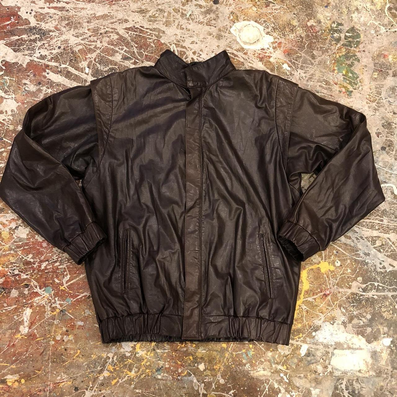 80s Vintage Leather Racer Jacket Size S/M W:22in... - Depop