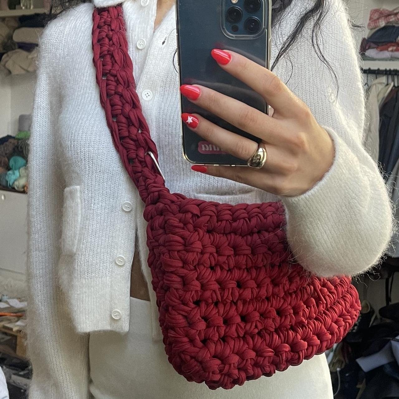 Red / burgundy crochet crossbody sling bag handmade... - Depop