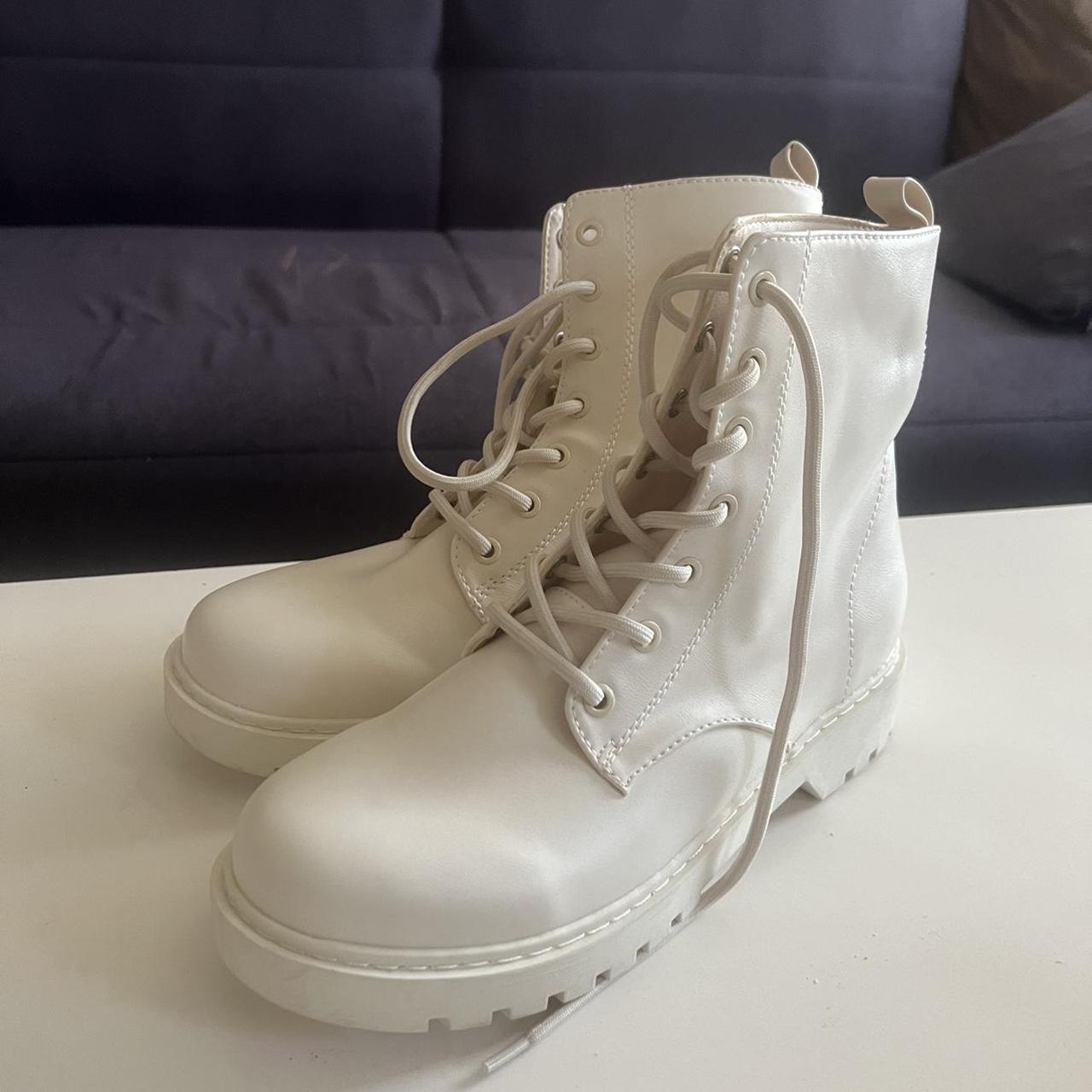 White h&m combat boots Warm-lined ankle-length... - Depop