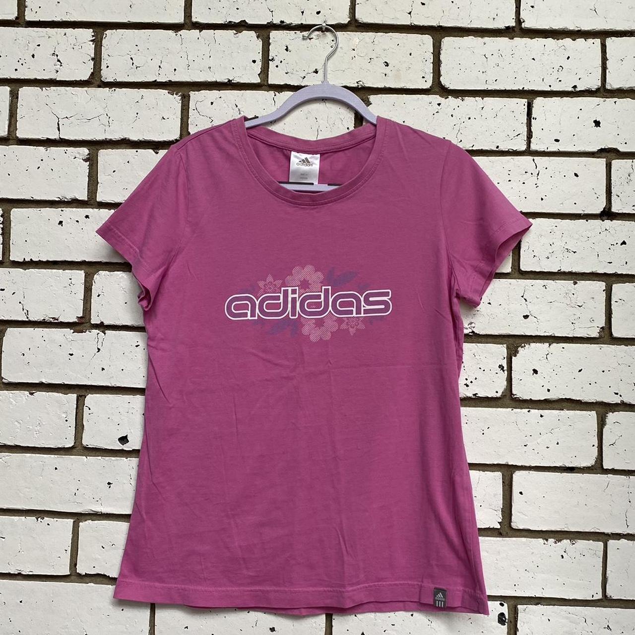 Y2K adidas tee Bright pink with iconic emblazoning | Depop