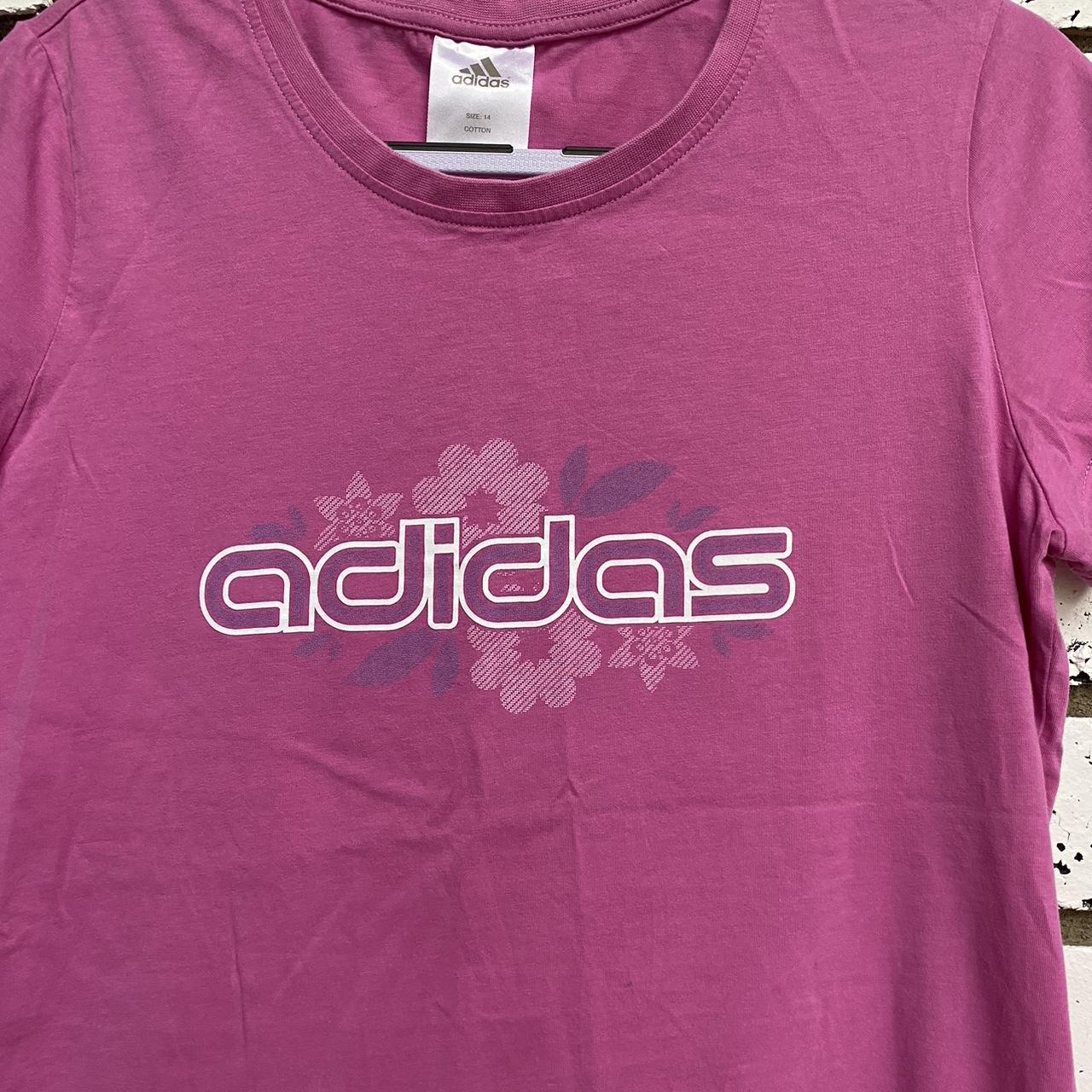 Y2K adidas tee Bright pink with iconic emblazoning | Depop