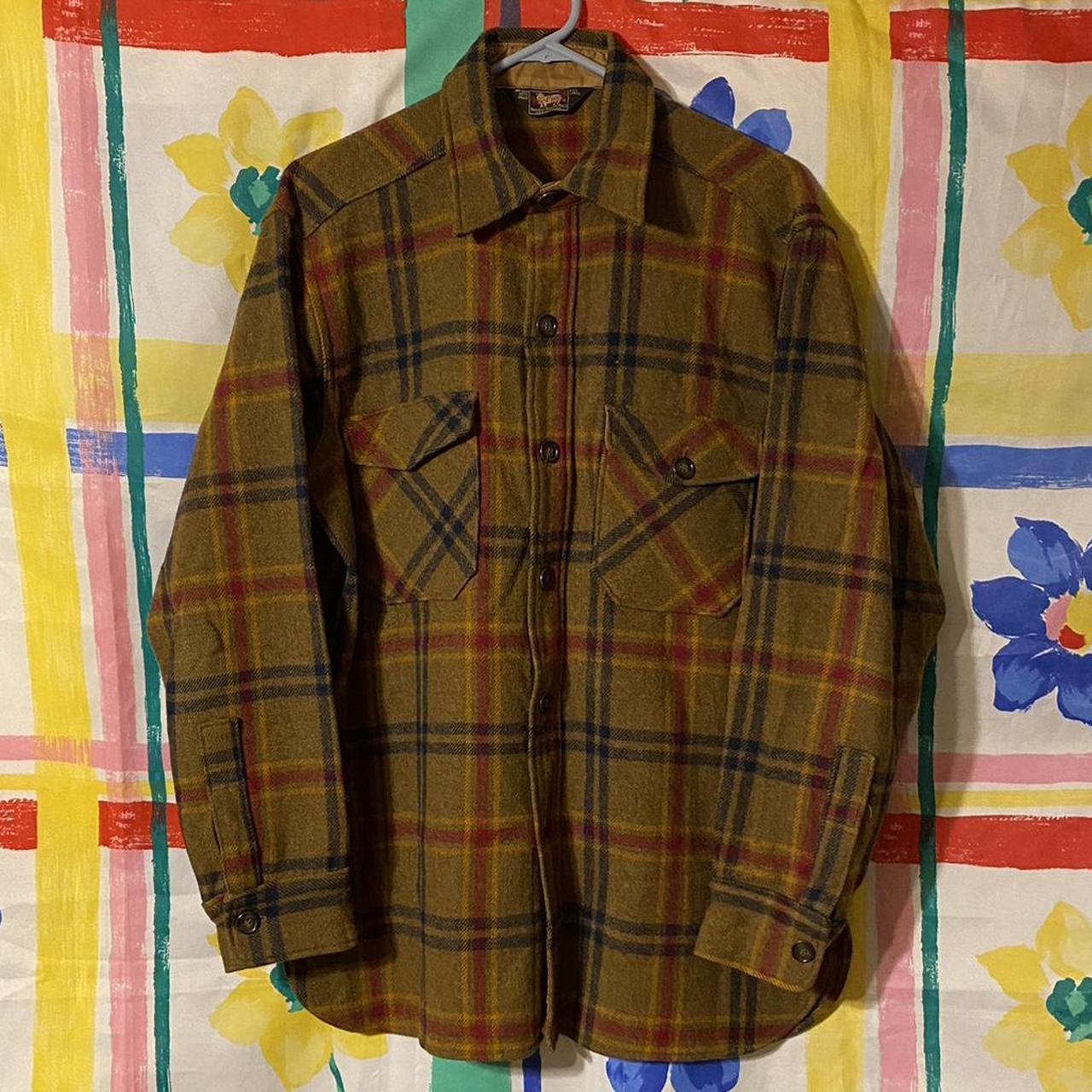 Vintage 50s 60s Woolrich Yellow Plaid Wool Button... - Depop