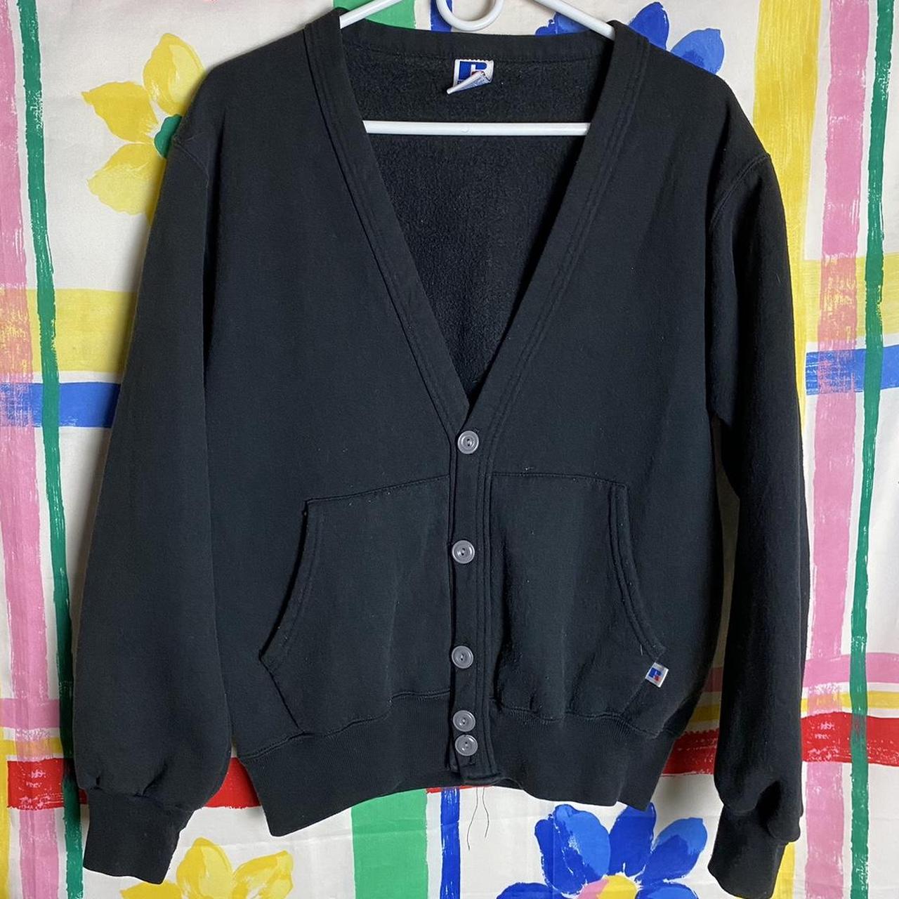 Vintage Russell Athletic Made In USA Cardigan Black... - Depop