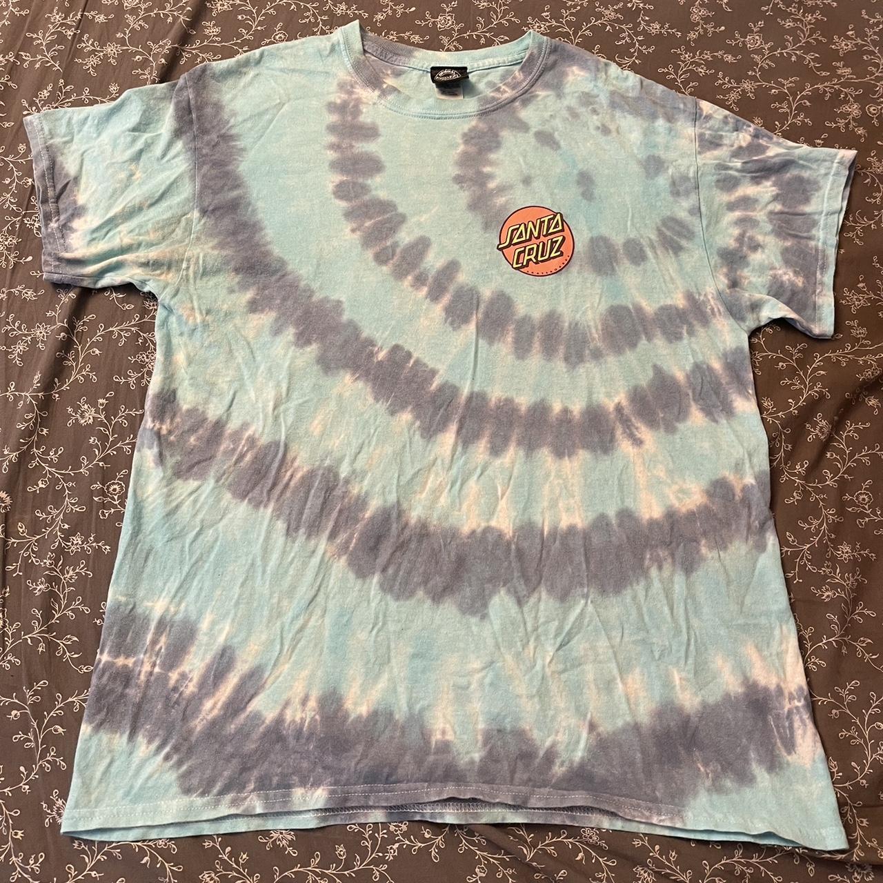 blue/white tie dye santa cruz t-shirt size L - Depop