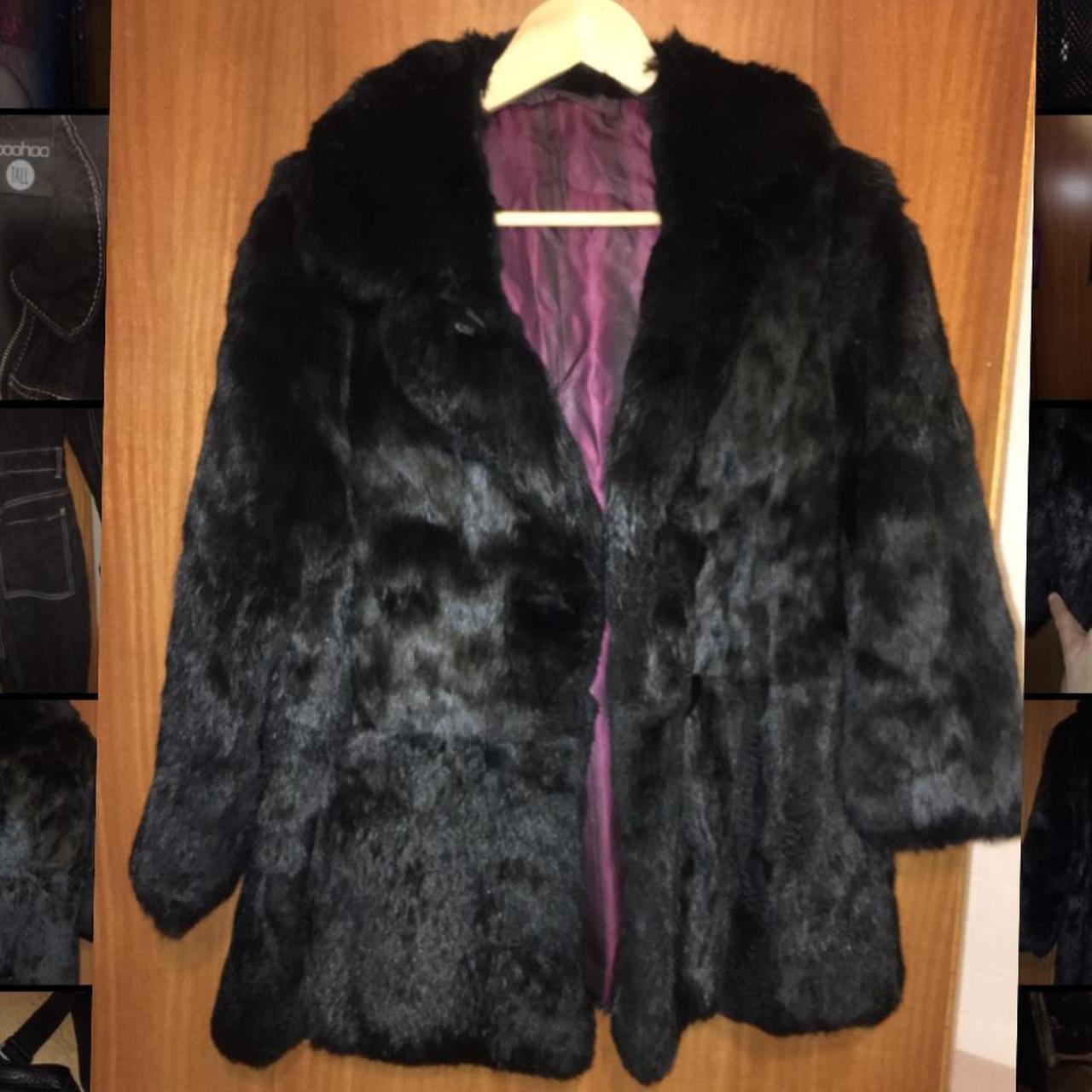vintage genuine Coney black rabbit fur coat medium.... - Depop