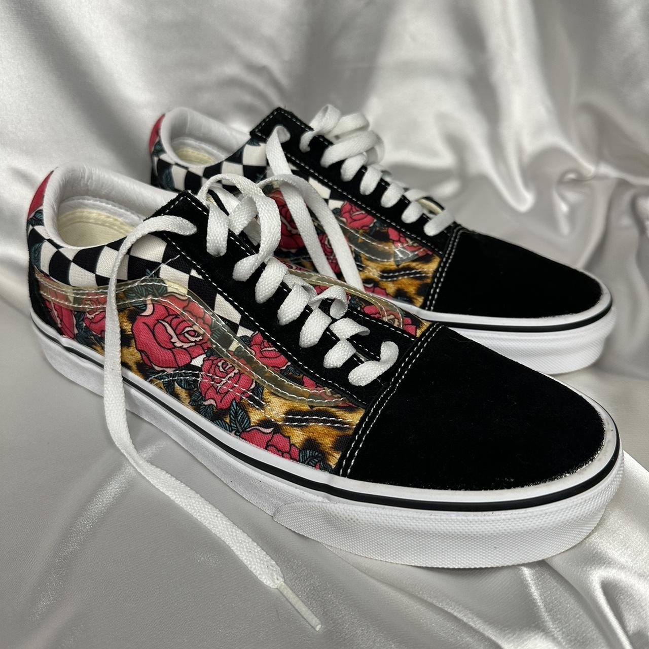 cheetah rose and checkered print vans size