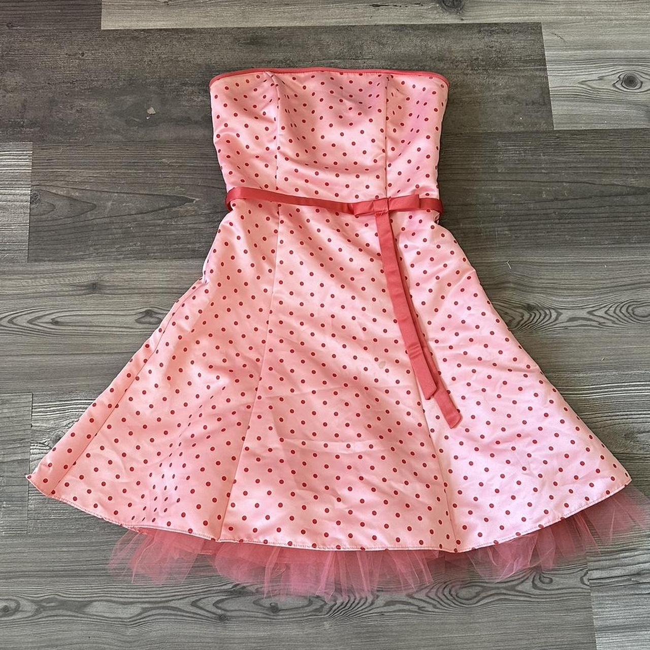 jessica mcclintock for gunne sax, pink polka dot... - Depop