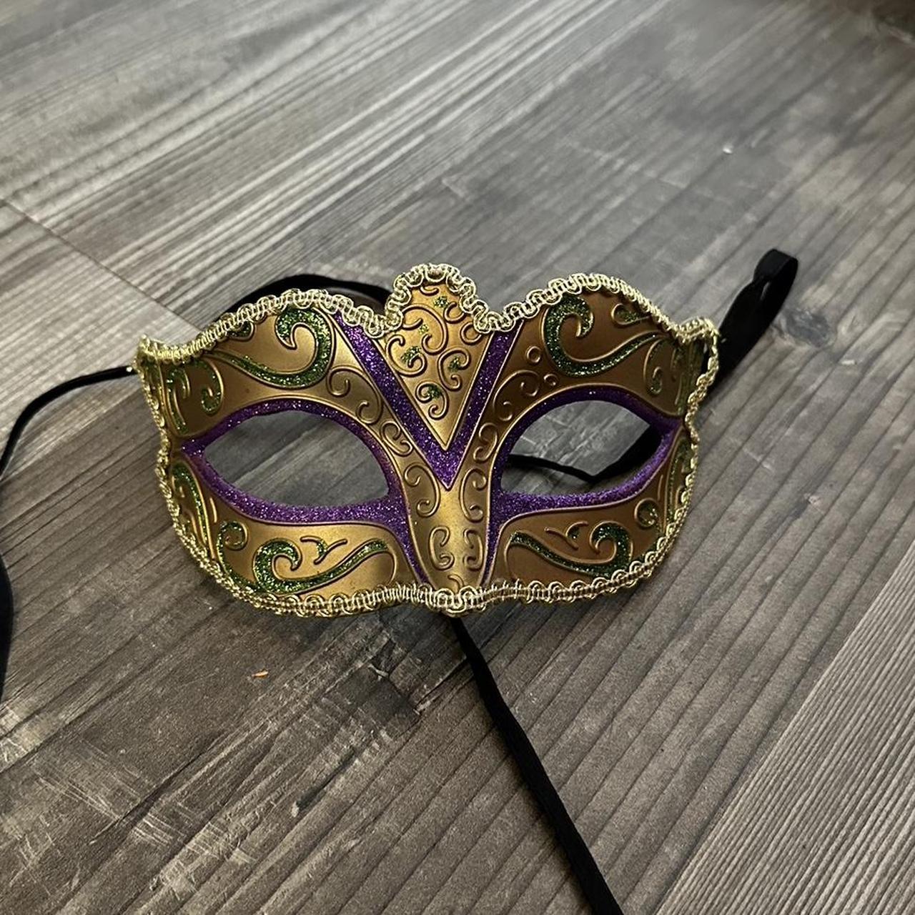 gold and purple masquerade mask - Depop