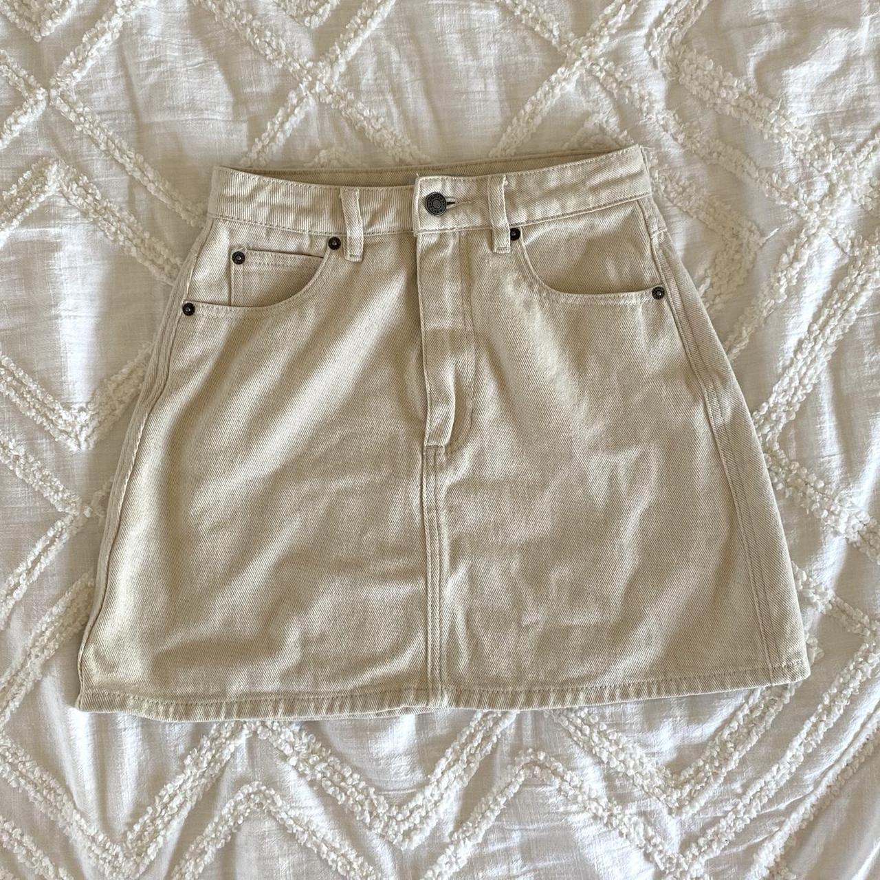 Ghanda cream denim mini skirt Longer than a normal... Depop