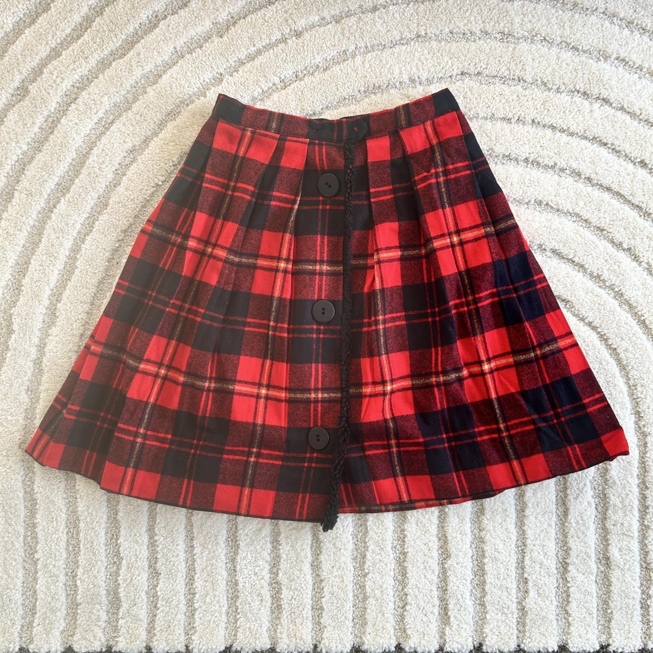 Vintage 70s Long Red Tartan Wool Skirt