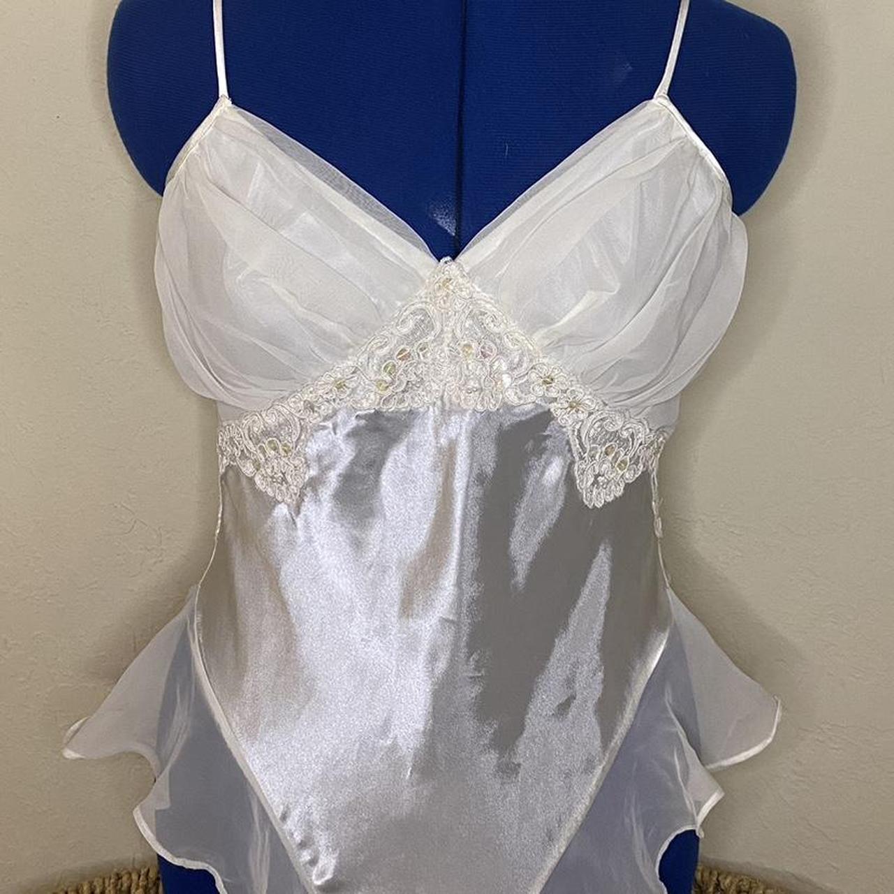 Victoria’s Secret white silk body suit with beaded... Depop