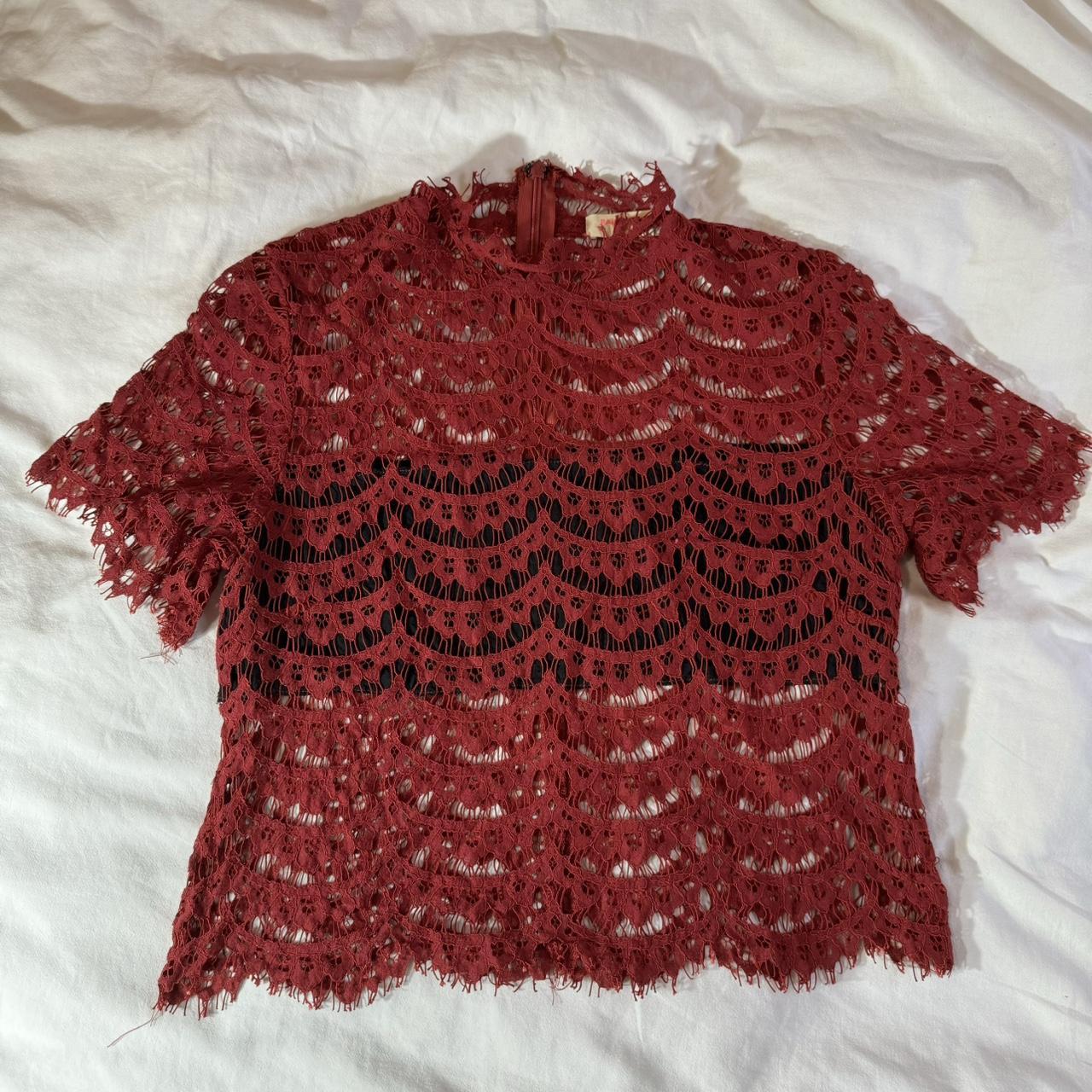 red lace top with lack boob-tube layer from Paint It... - Depop