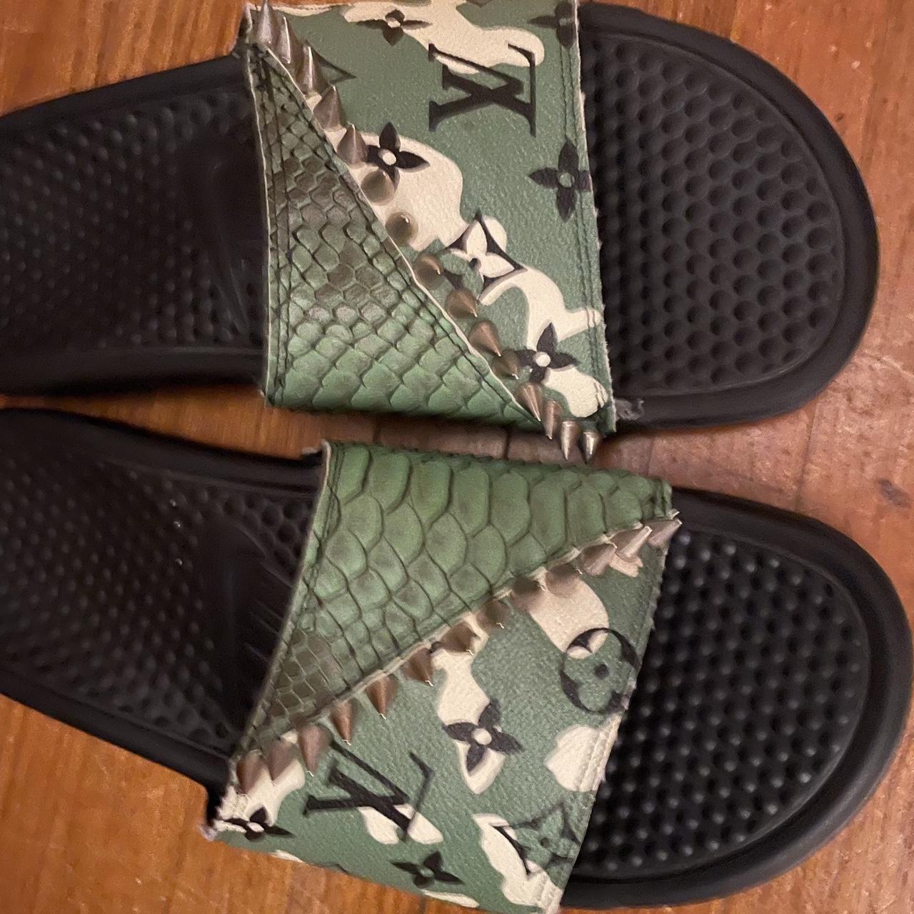 Custom LV x Nike slides and matching mask made by - Depop