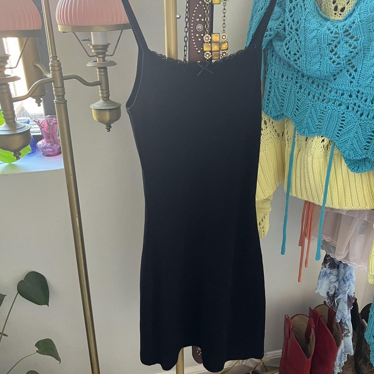 brandy melville black bodycon mini dress with bow... - Depop