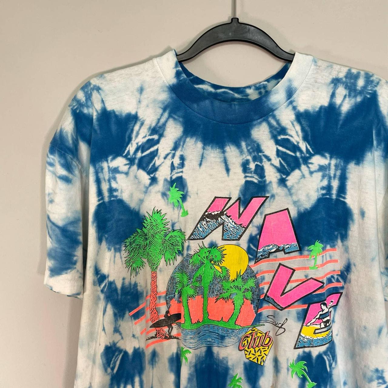 Vintage 80s Surf Wave Club Tie Dye T-shirt with Neon... - Depop