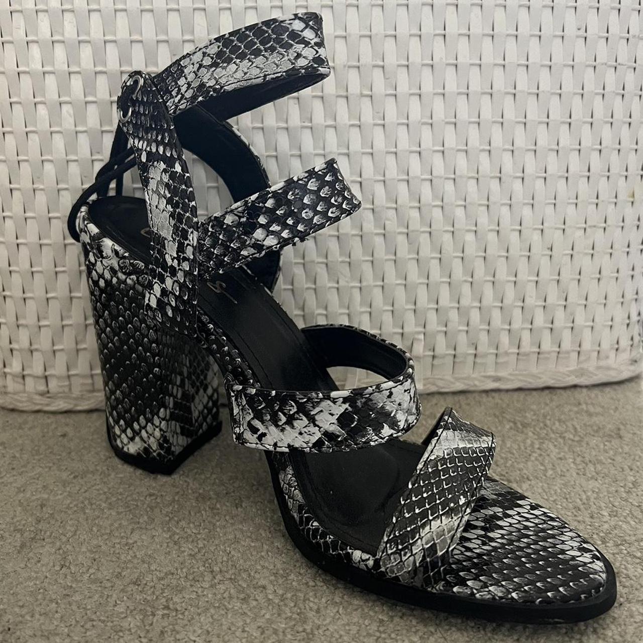 Lulu s black and white snakeskin strappy heels with. Depop