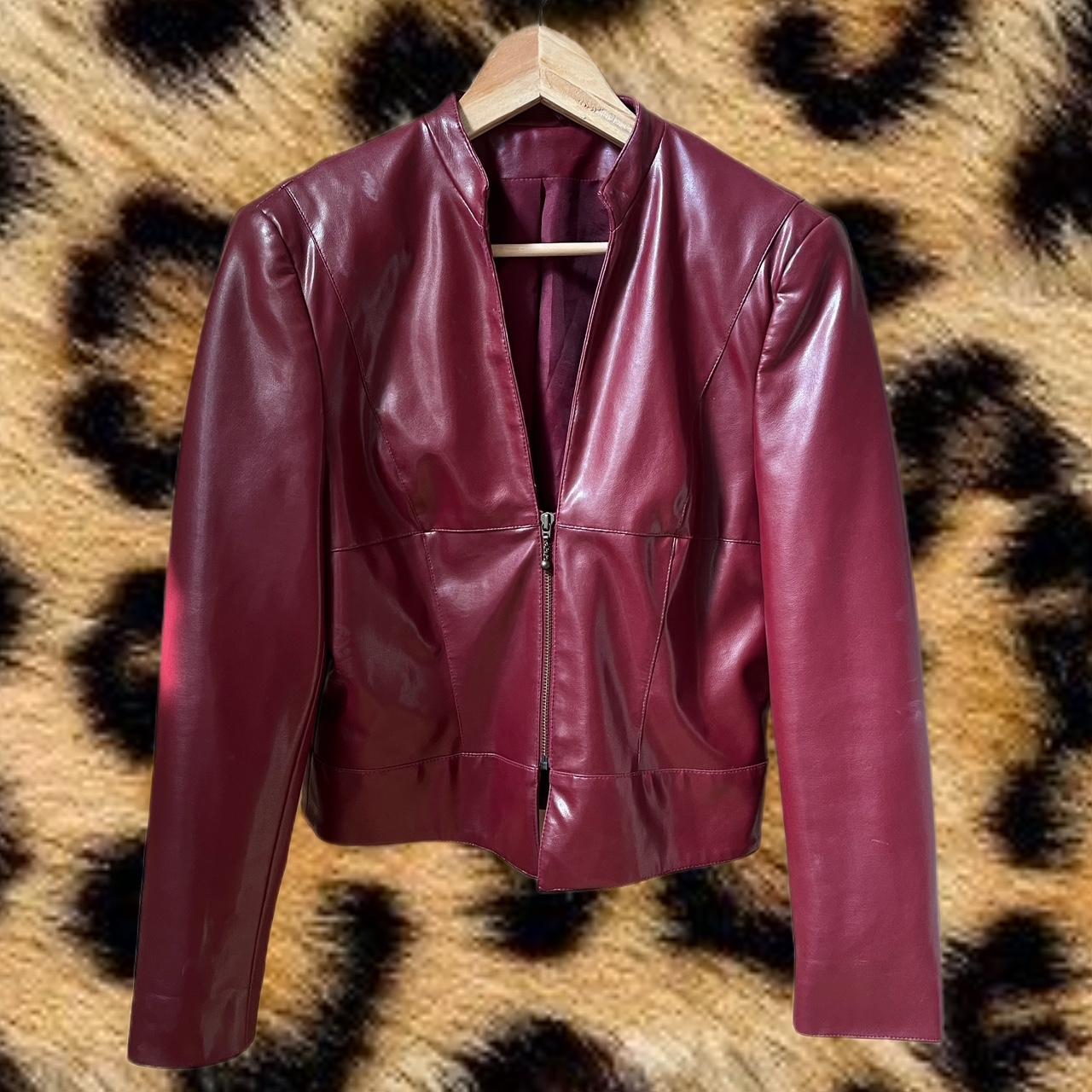 Lush cherry red leather jacket ️ Quarter zip,... - Depop