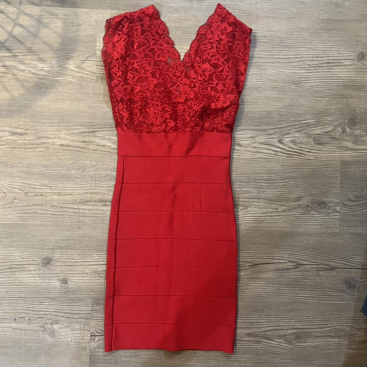 Red Bebe lacey formal dress, super cute and fancy... - Depop