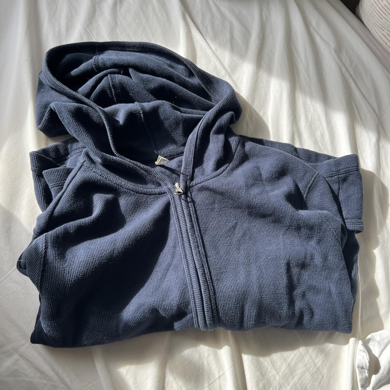 Navy Ribbed Zip Up Hoodie Sweater Perfect Layering... - Depop