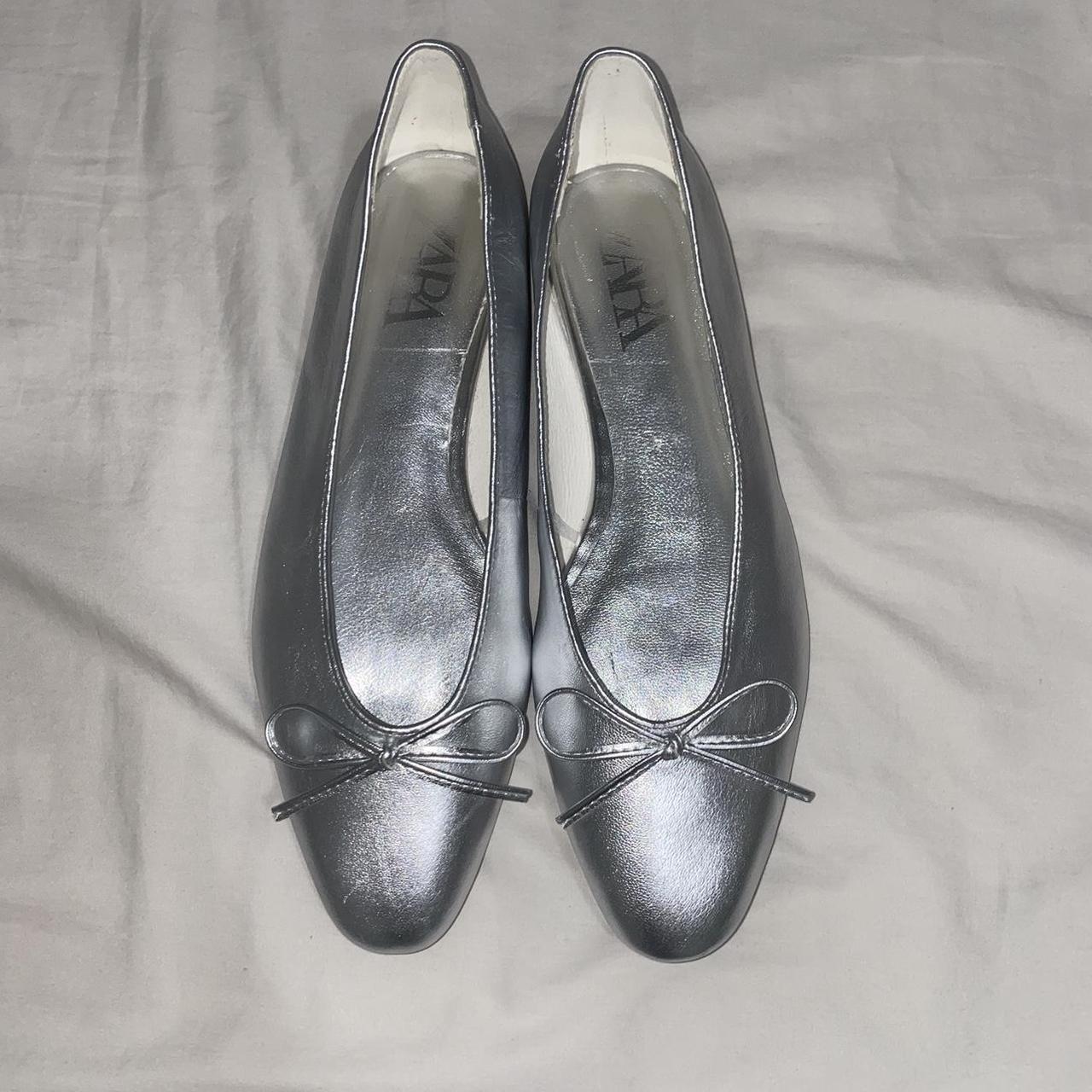 ZARA Silver ballet flats worn once no... Depop