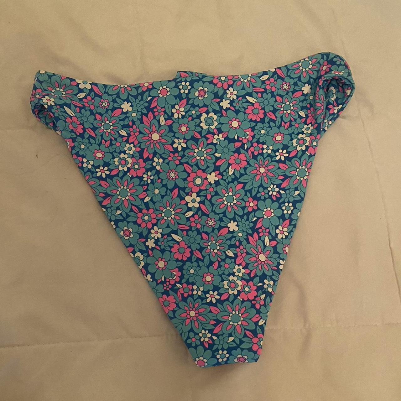 Frankies Bikinis Women's Blue and Pink Bikini-and-tankini-bottoms | Depop