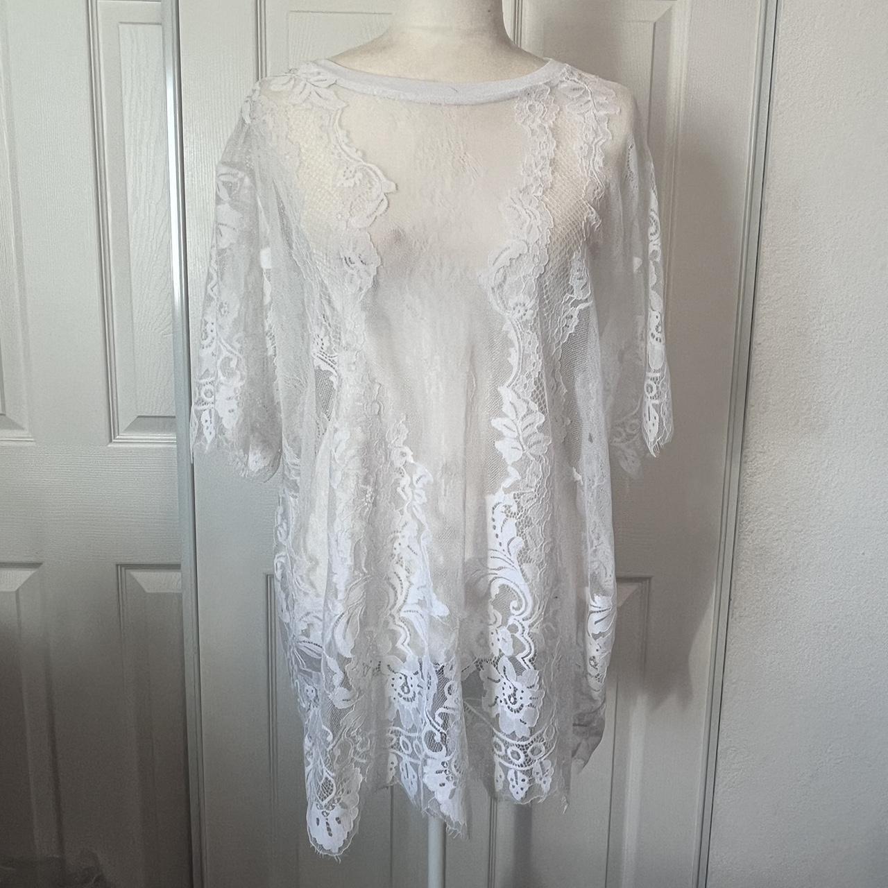 Short sleeve White lace top for plus size woman... - Depop