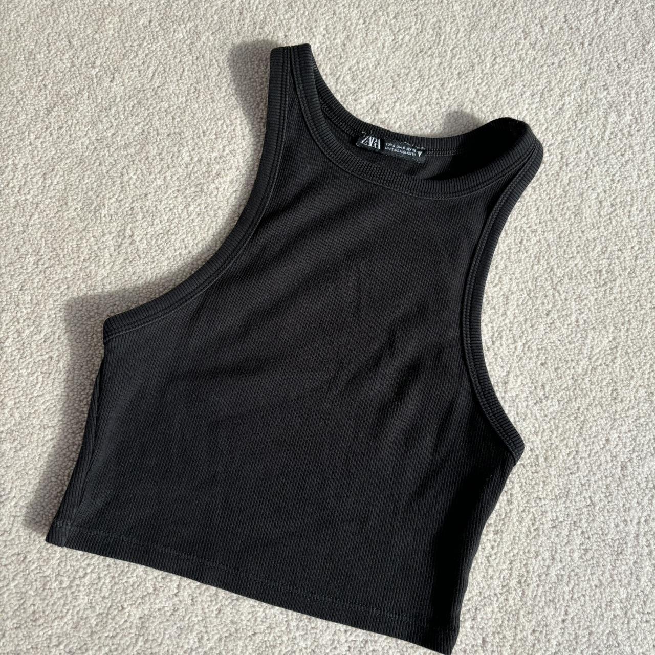 Zara black ribbed racer back top, racer back crop... - Depop