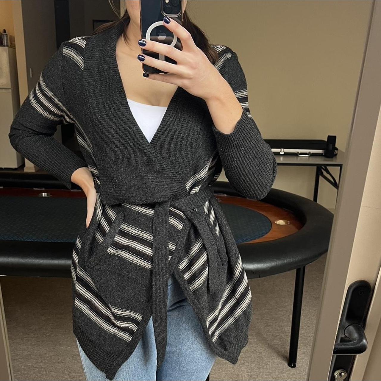 Target grey wool cardigan with tie waist, grey white... Depop