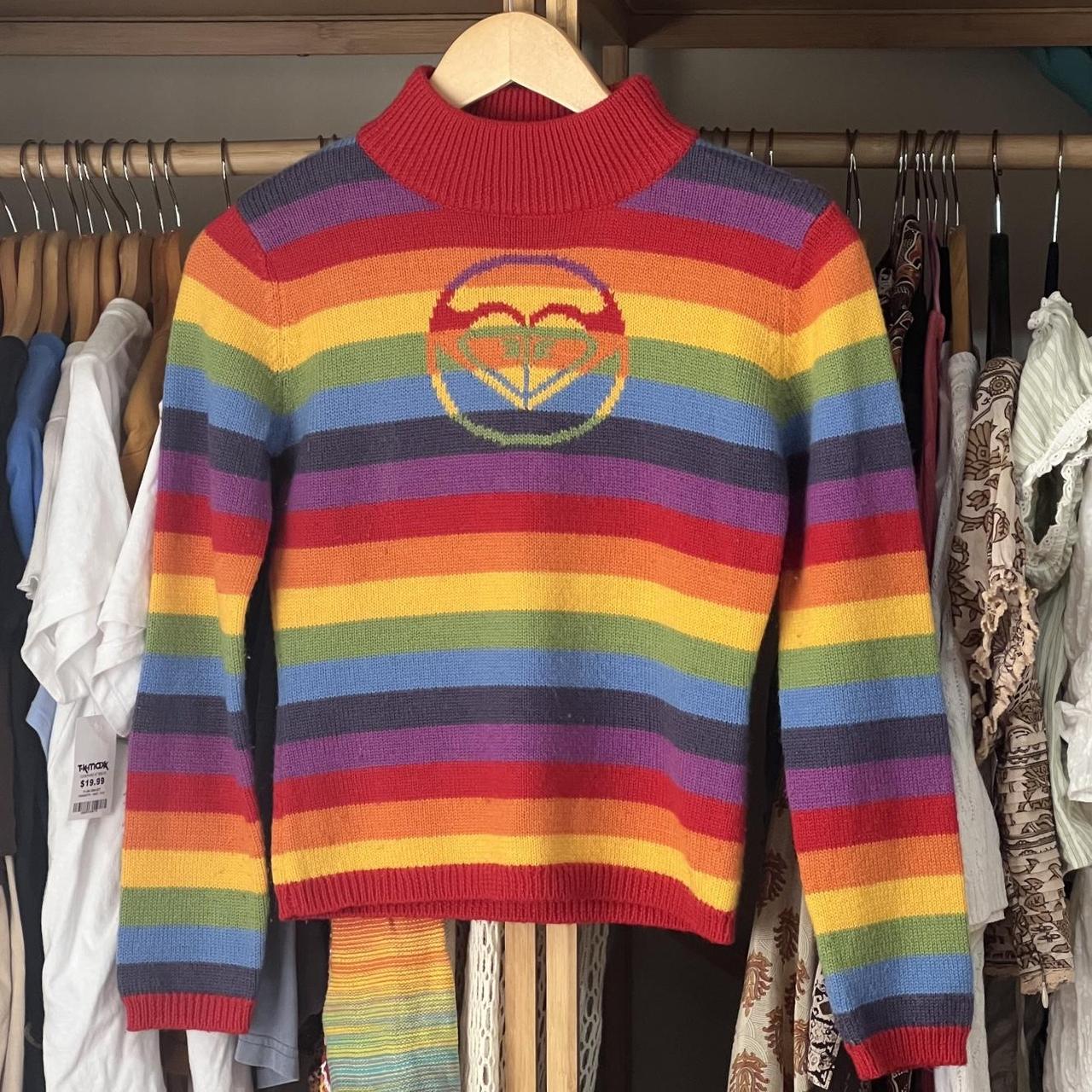 90’s/Y2K Rainbow Roxy Quicksilver Knitted Mock Neck... - Depop