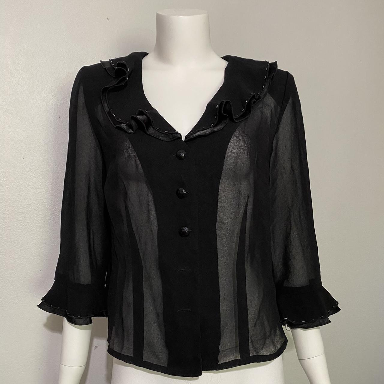 Vintage sheer button up top w ruffles around the...