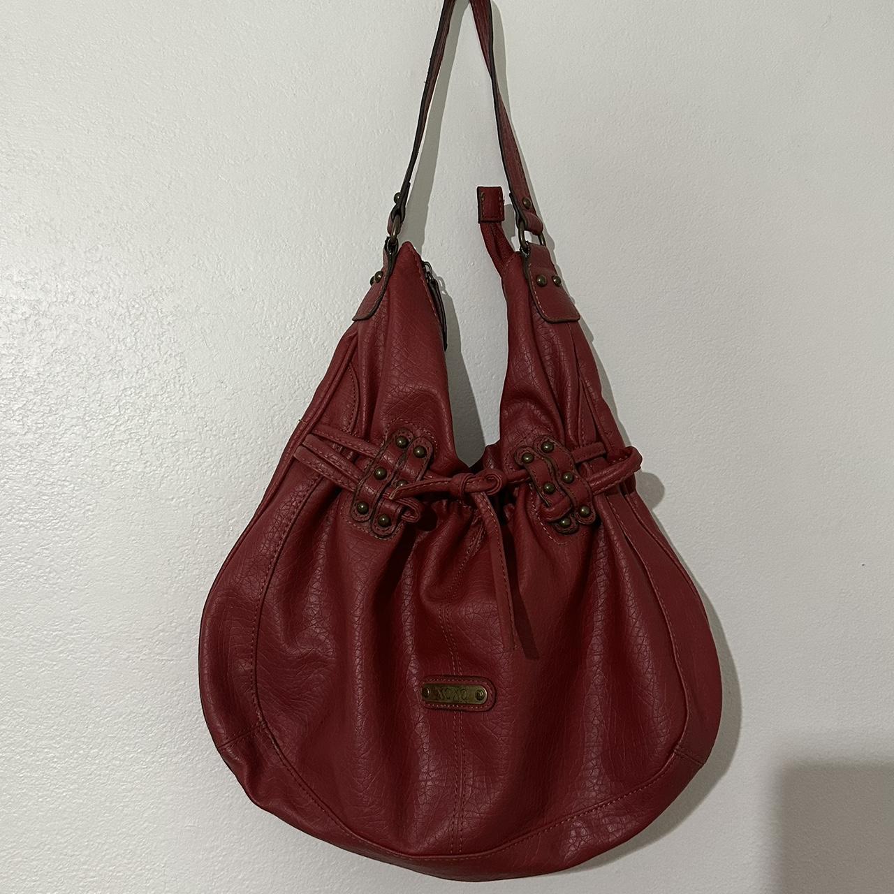 Red Guess Luxe bag, red with gold studs and tassel, - Depop