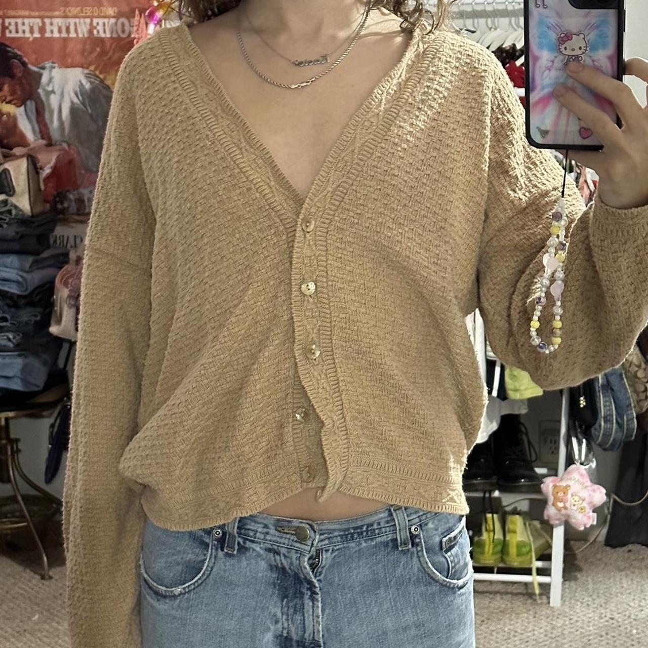 Vintage tan colored knit cardigan Fits S/M #knit Depop