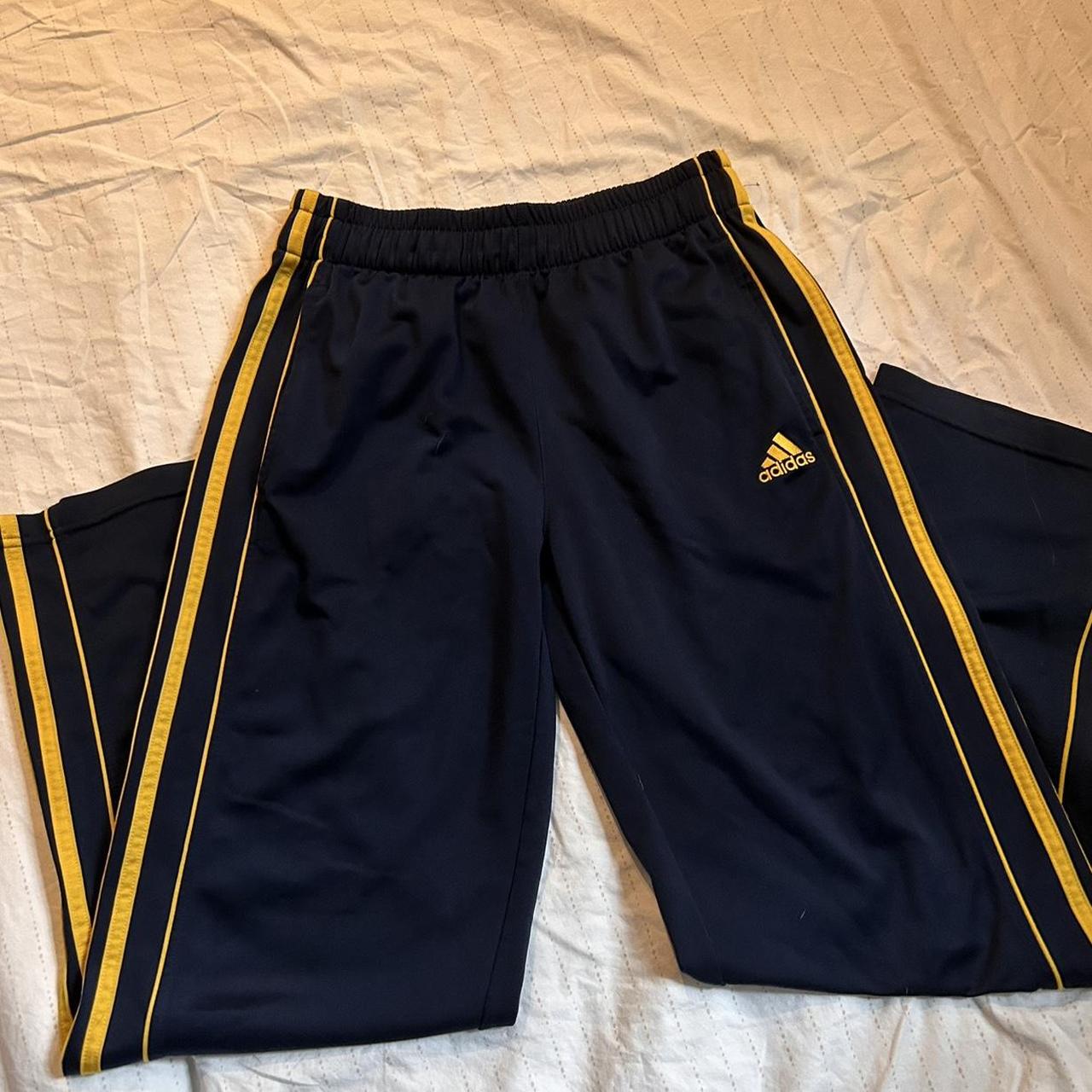 navy and yellow adidas track pants no clear label... Depop