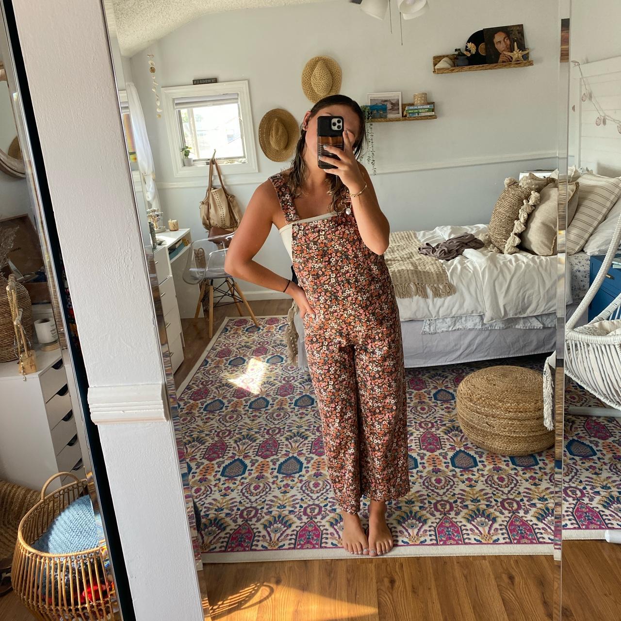 zara floral overalls so cute just never wore it has... Depop