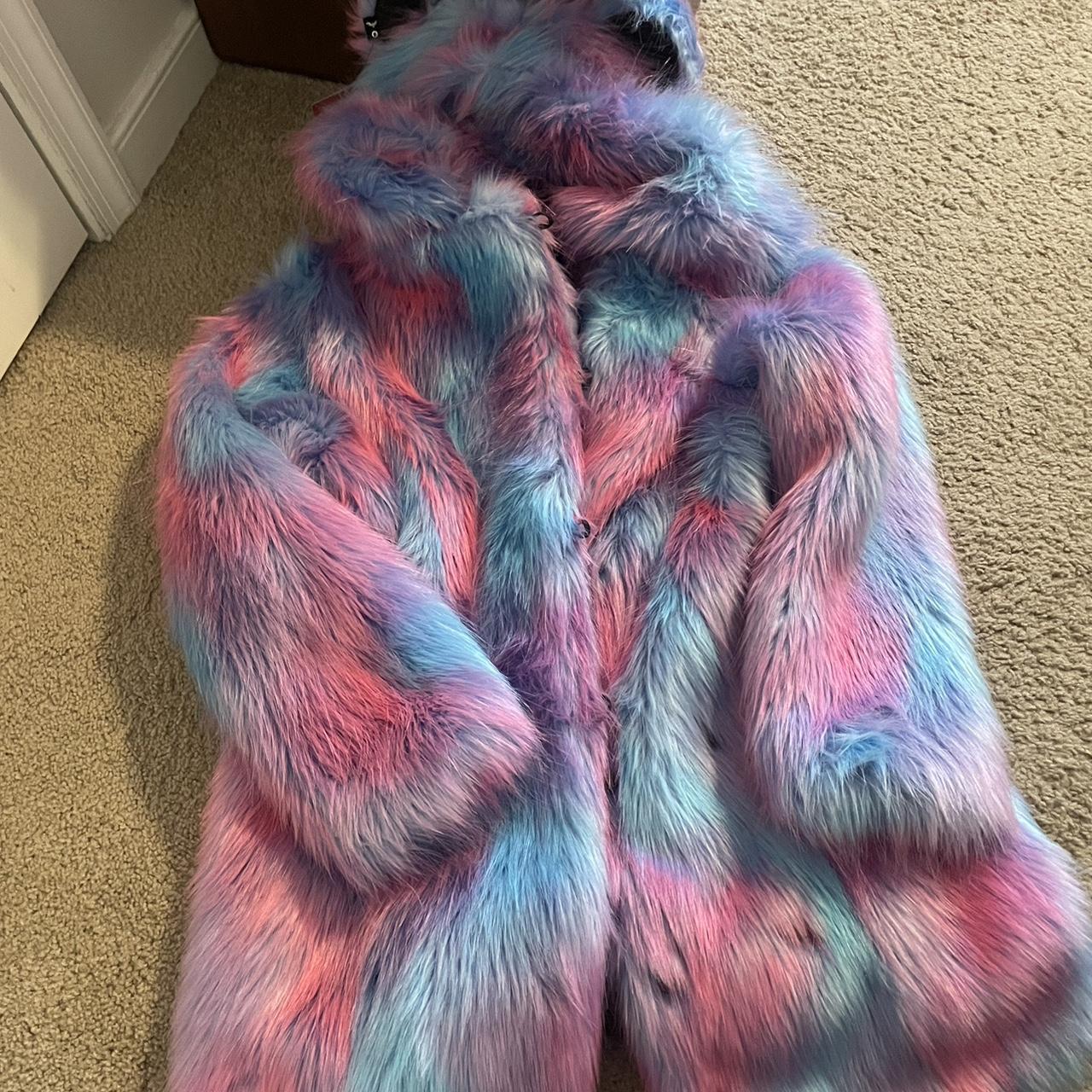 SpiritHoods Women's Rainbow Bear Faux Fur Coat