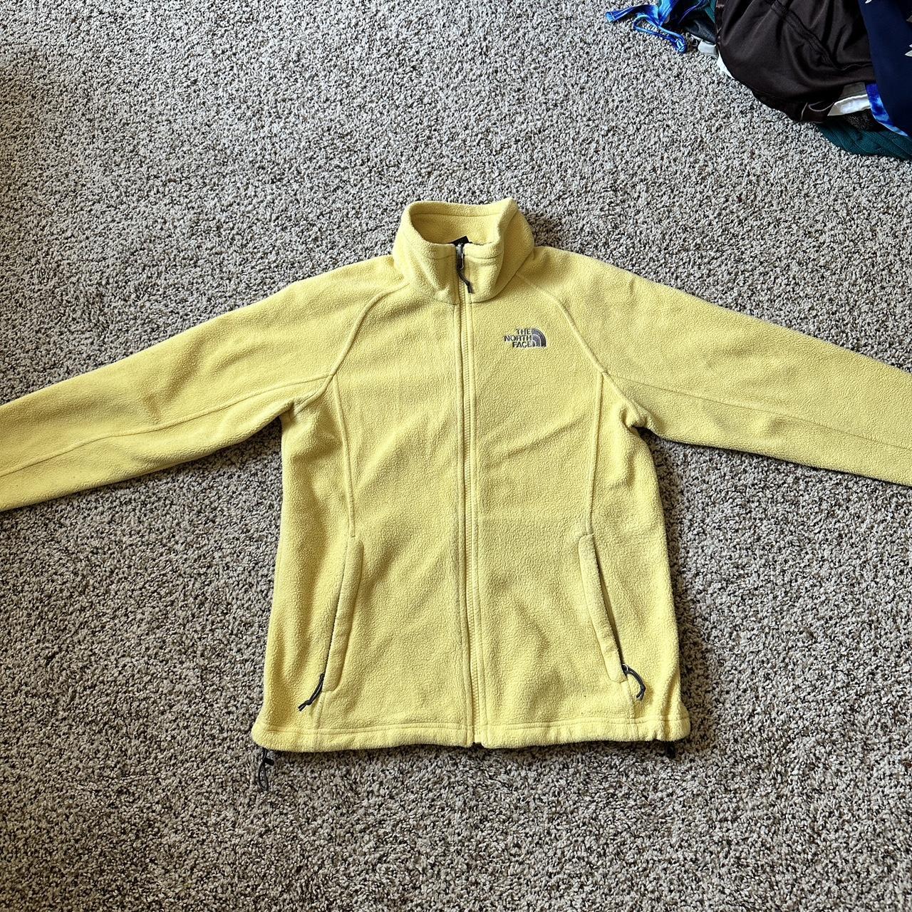 yellow north face jacket fuzzy in great condition... Depop