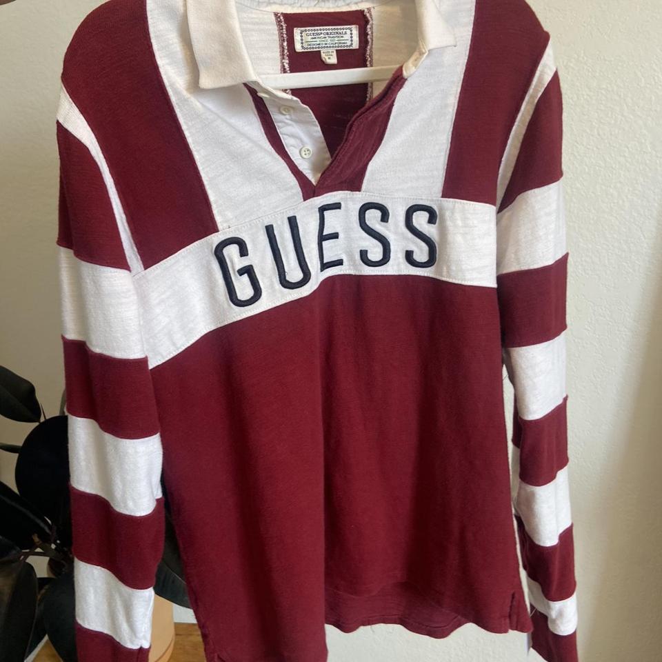 Vintage Guess rugby shirt in maroon. Mens Medium. No Depop