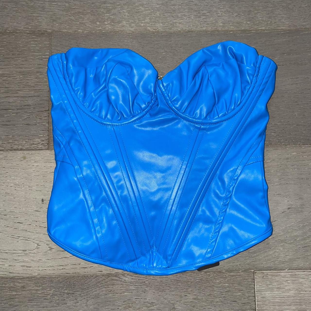 bright blue latex corset from fashion nova. super... - Depop