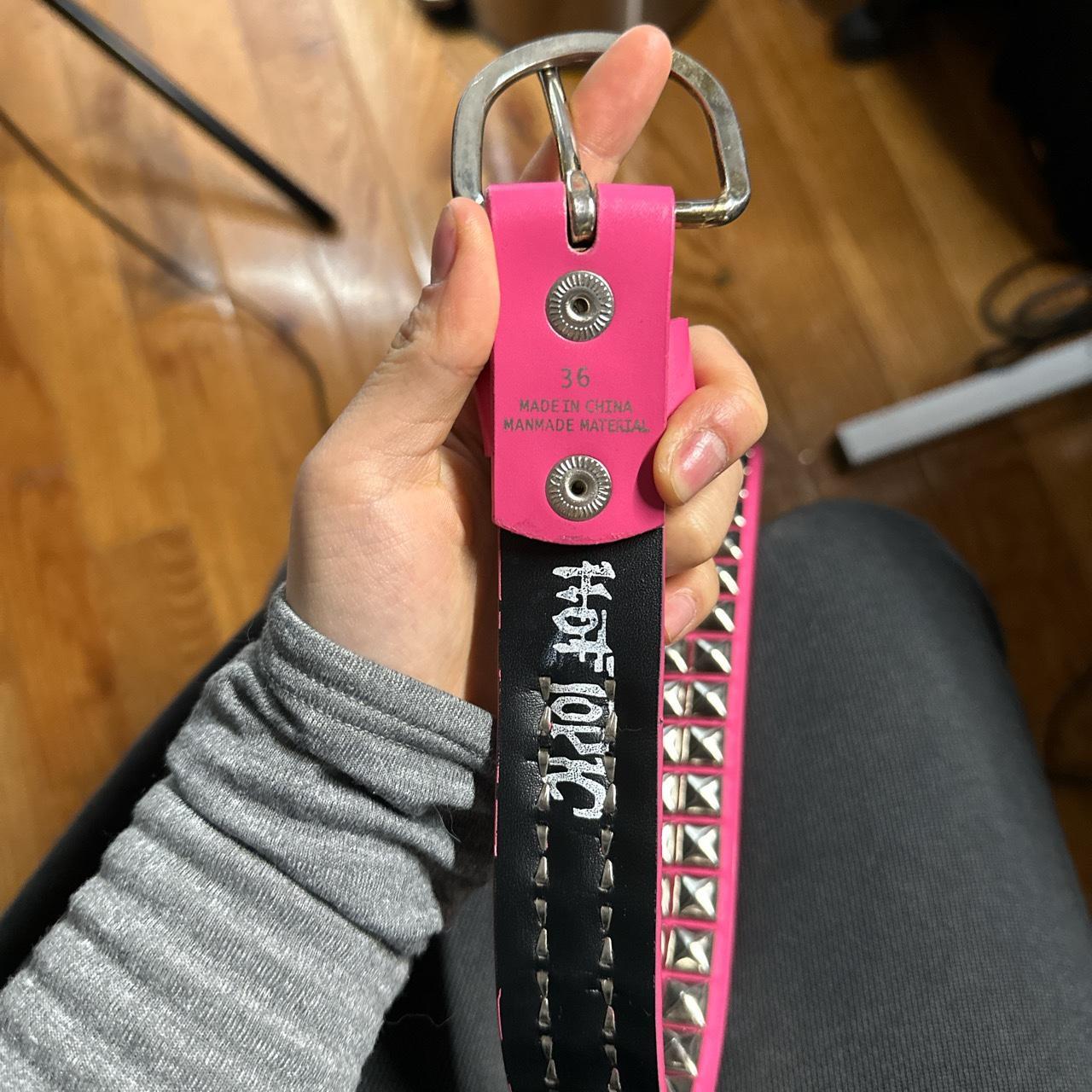 2000s hot topic pink and silver studded belt... - Depop