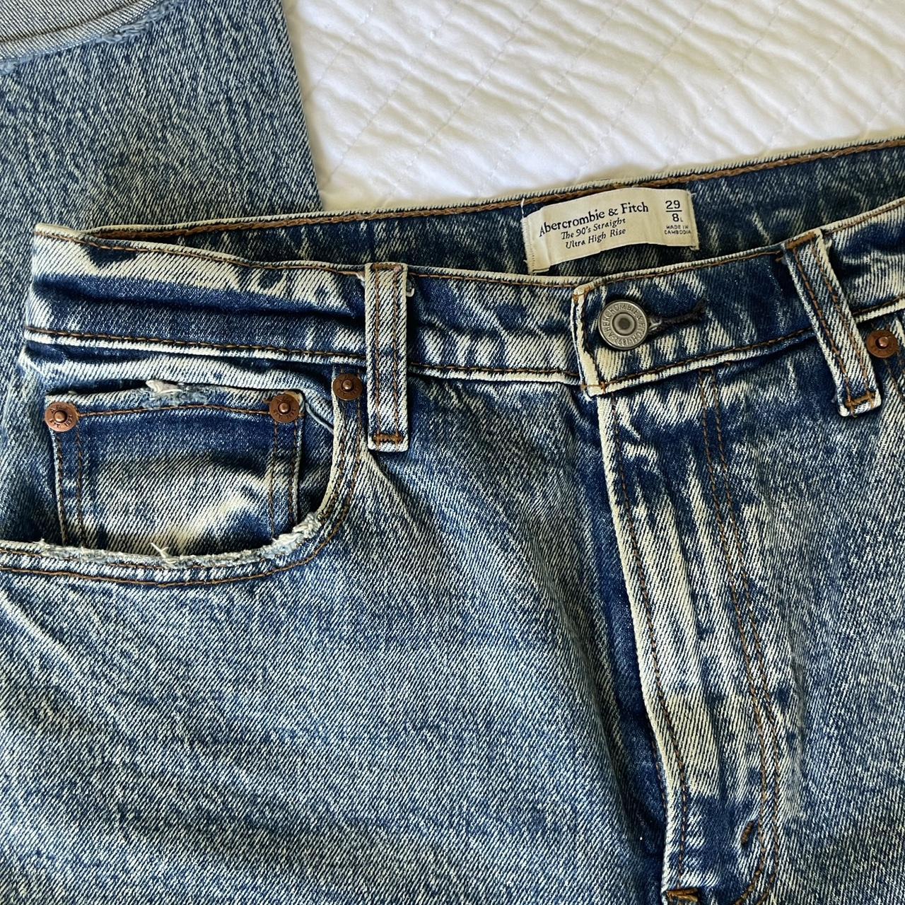 abercrombie 90s straight distressed ultra high rise... - Depop