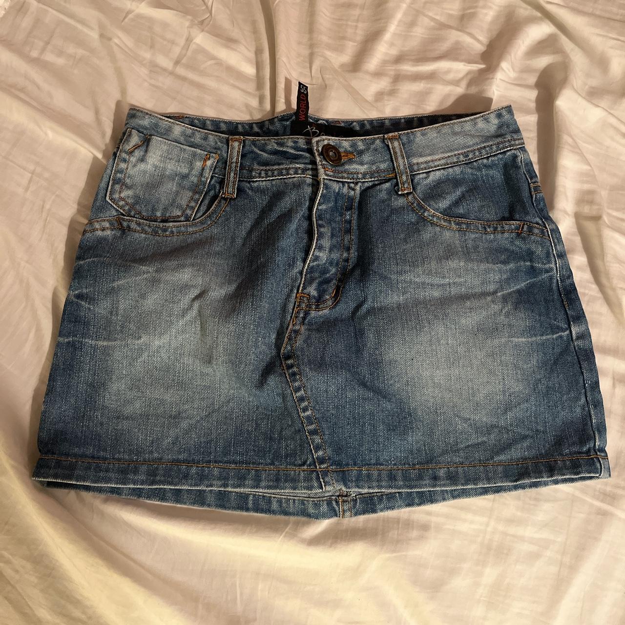 cute denim mini skirt thrifted, never worn as it is... - Depop