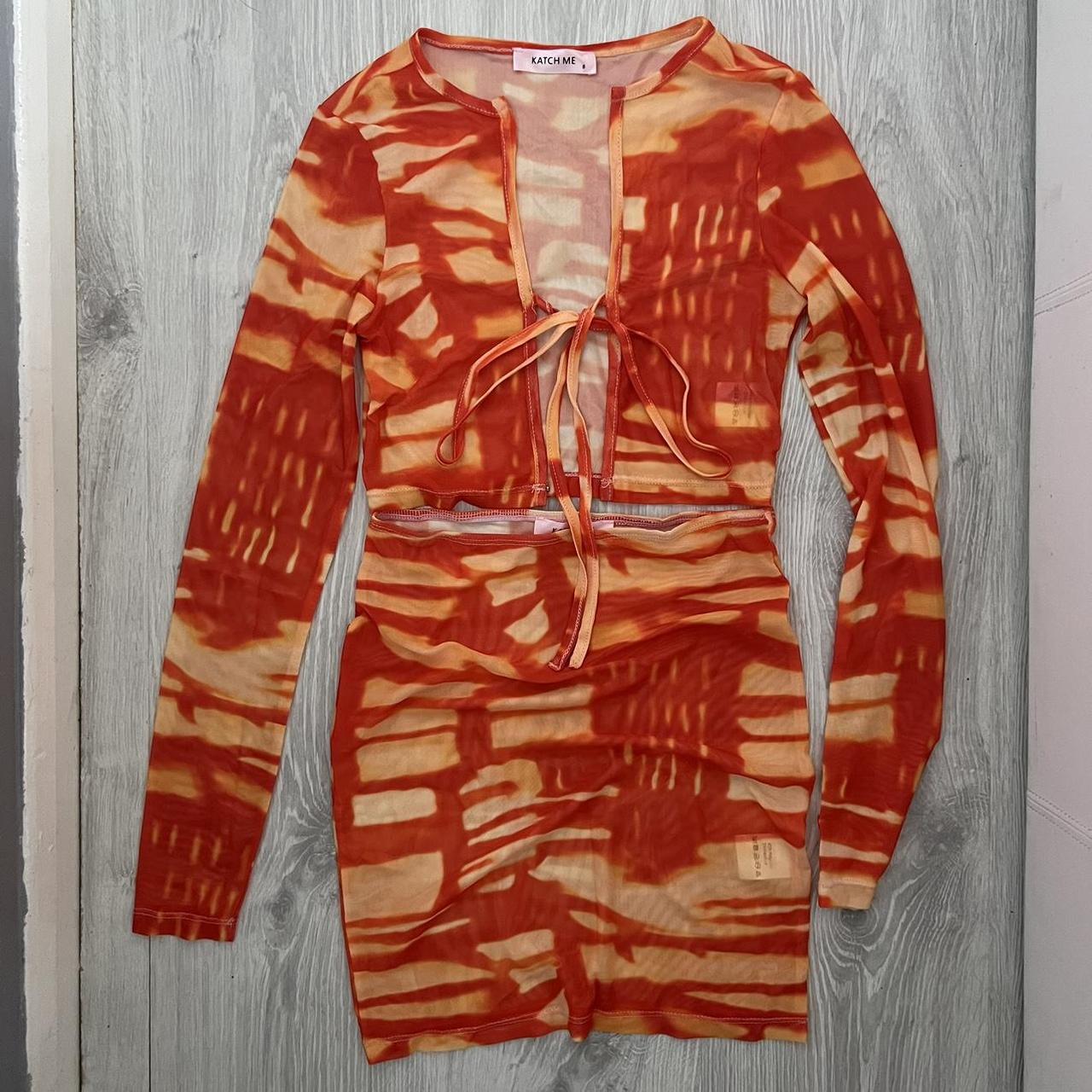 Katch Me yellow and orange mesh two piece skirt and... Depop