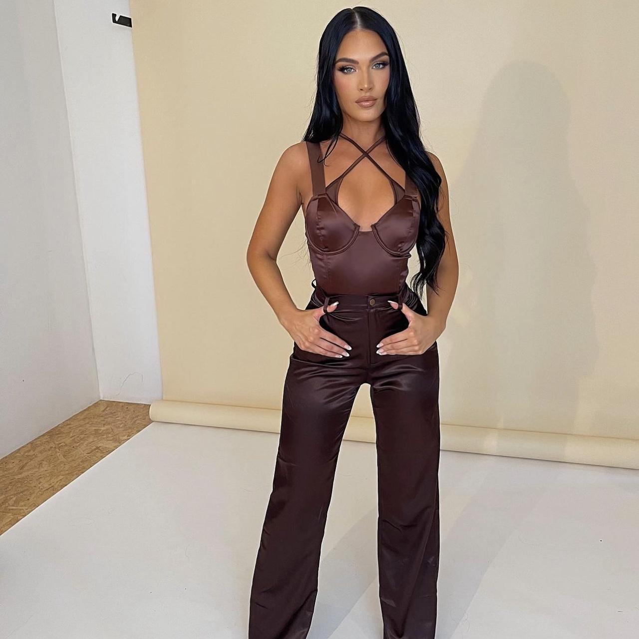 Mars The Label Chocolate Satin Bodysuit And Trouser Depop