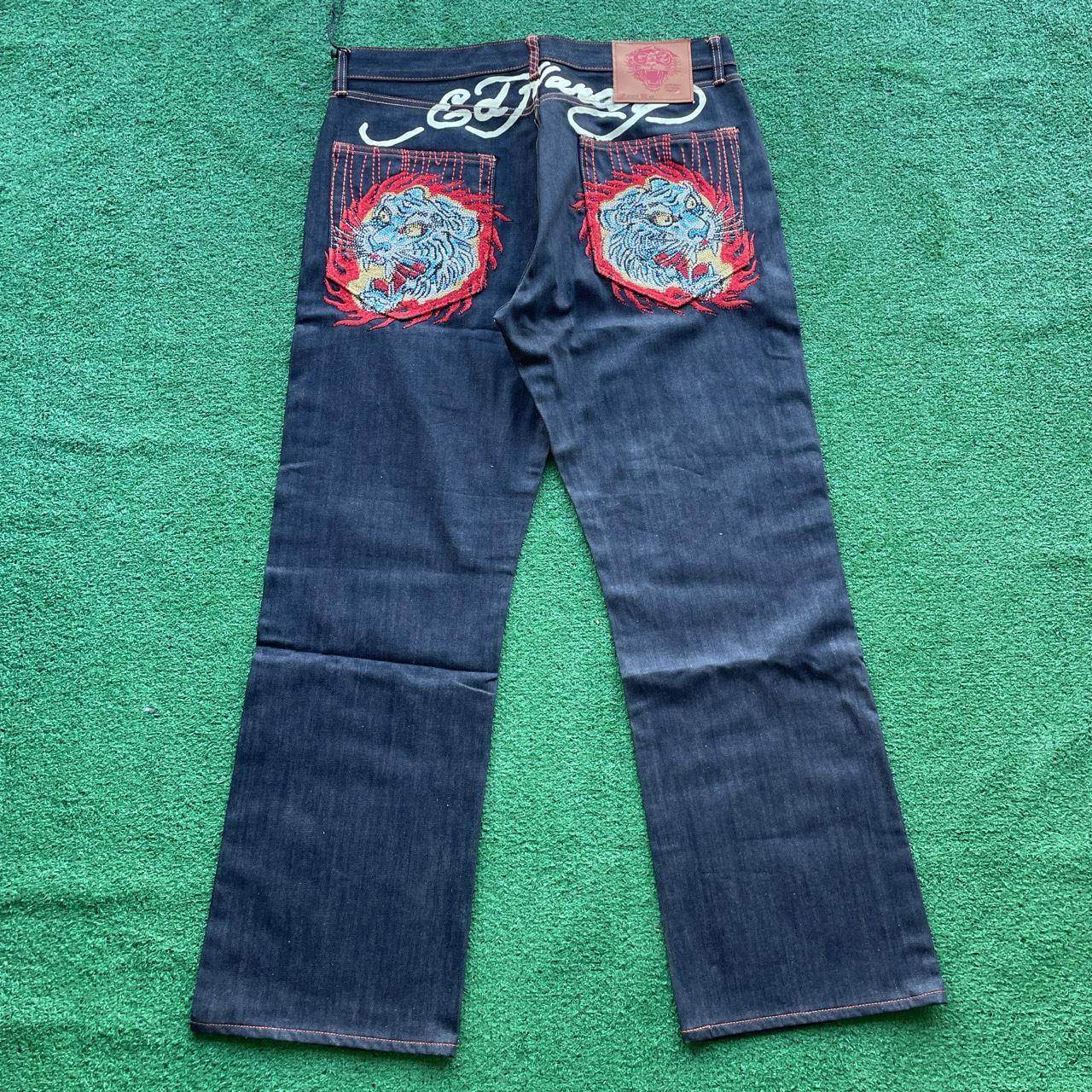 Insane vintage Ed hardy jeans Rare embroidery it’ll... - Depop